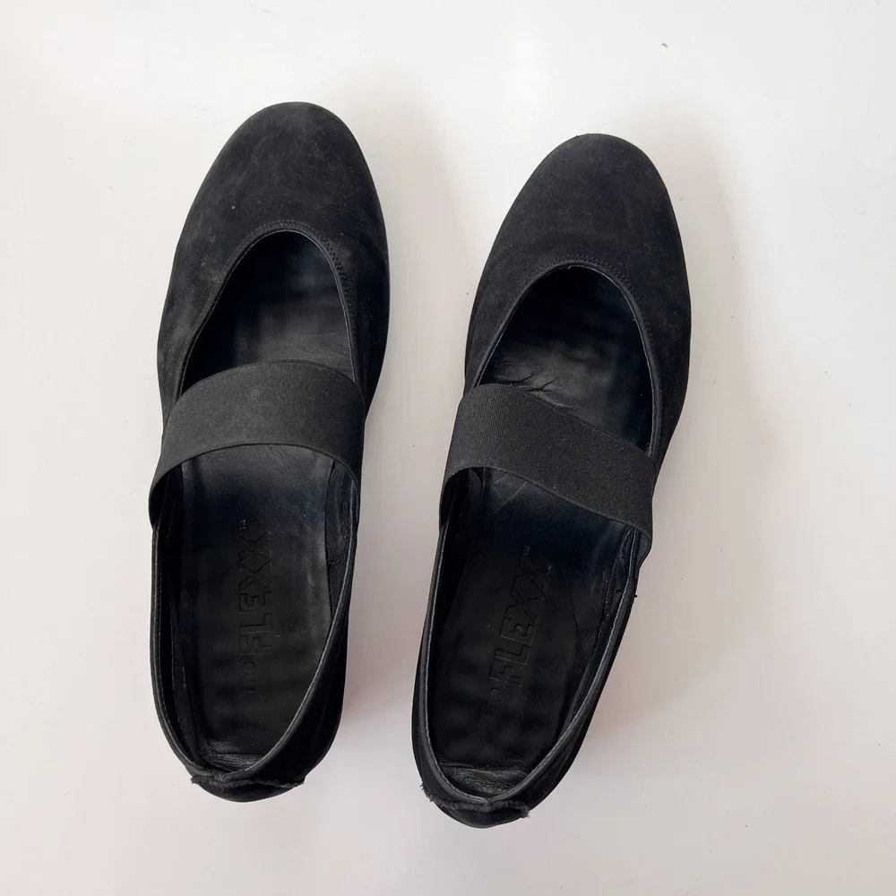 The Flexx Black Suede Mary Jane Elastic Strap Wedge Shoes EU 41‎ US 9.5